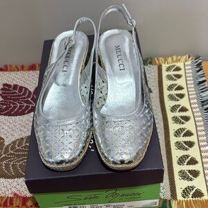 Sesto Meucci Silver Perforated Leather Women's Wedge Shoes Sz 5 M Italy